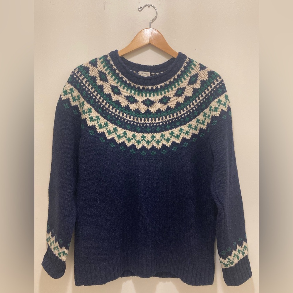 LL Bean 100% Wool Fair Isle Sweater